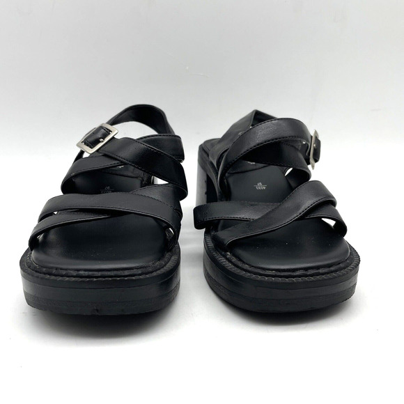 Vintage 90s Y2K Lower East Side Black Faux Leather Strappy Block Heel Sandal 5.5 - Picture 6 of 16